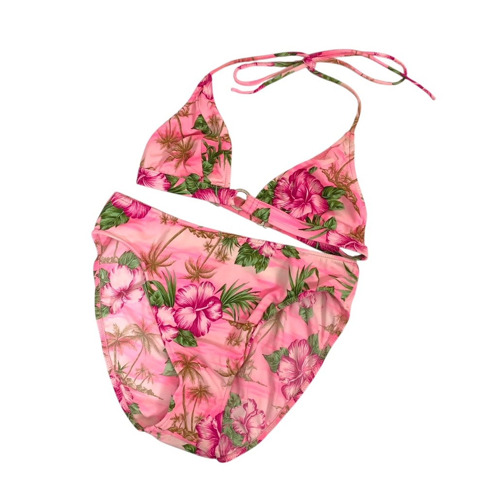 Vintage 80s Venus pink floral print bikini set